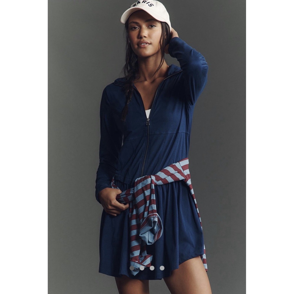 Daily Practice Anthropologie Navy Blue Zip Front Corset Waist Mini Dress S NWT